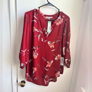 NWT Daniel Rainn Orange/Rust Floral Print Blouse